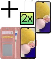 Hoes Geschikt voor Samsung A13 4G Hoesje Book Case Hoes Flip Cover Wallet Bookcase Met 2x Screenprotector - Rosé goud