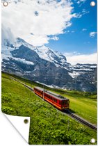 Muurdecoratie Alpen - Trein - Rood - 120x180 cm - Tuinposter - Tuindoek - Buitenposter