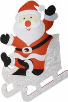 hanger kerstman met slee 49 x 34 cm vilt wit/rood/zilver