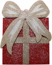 hangfiguur cadeautje 40 x 31,5 cm rood/goud
