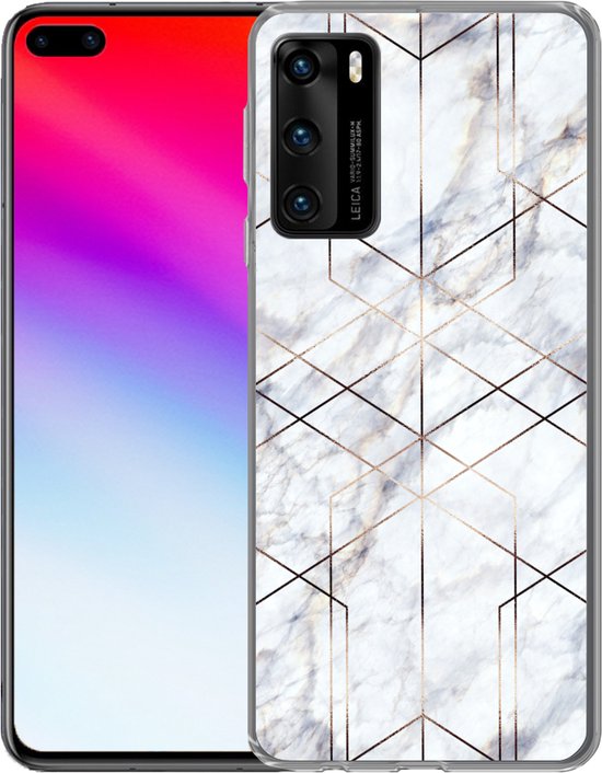 Coque Huawei P40 - Marbre - Or - Wit - Coque de téléphone en Siliconen