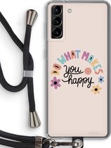 Case Company® - Samsung Galaxy S21 Plus hoesje met Koord - Happy days - Telefoonhoesje met Zwart Koord - Bescherming aan alle Kanten en Over de Schermrand