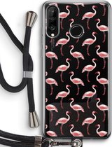 Case Company® - Huawei P30 Lite hoesje met Koord - Flamingo - Telefoonhoesje met Zwart Koord - Bescherming aan alle Kanten en Over de Schermrand