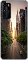Geschikt voor Huawei P40 hoesje - Straat van New York in de ochtend - Siliconen Telefoonhoesje
