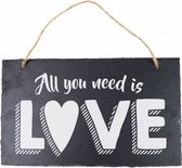 hangdecoratie Love! 15 x 25 cm leisteen grijs