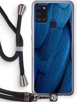Case Company® - Samsung Galaxy A21s hoesje met Koord - Pauw - Telefoonhoesje met Zwart Koord - Bescherming aan alle Kanten en Over de Schermrand