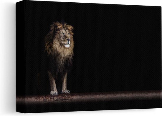 Artaza - Canvas Schilderij - Leeuw met Groene Ogen op een Boomstronk - 30x20 - Klein - Foto Op Canvas - Canvas Print
