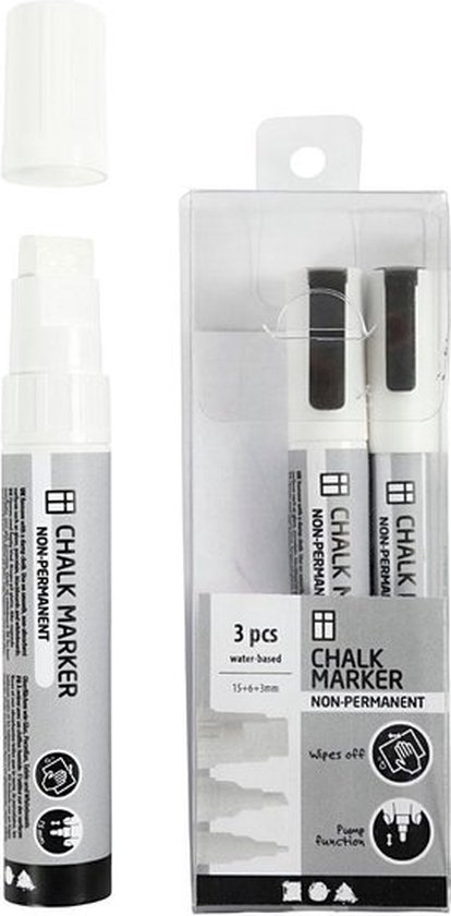 Foto: Chalk markers krijtstiften wit krijtbord ramen glas porselein plastic spiegels papier lijndikte 3 6 15mm 3 stuks