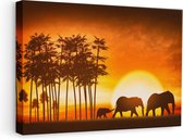 Artaza - Canvas Schilderij - Olifanten Familie bij Zonsondergang - 60x40 - Foto Op Canvas - Canvas Print