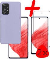 Hoes Geschikt voor Samsung A53 Hoesje Siliconen Back Cover Case Met 2x Screenprotector - Hoesje Geschikt voor Samsung Galaxy A53 Hoes Cover Hoesje - Lila