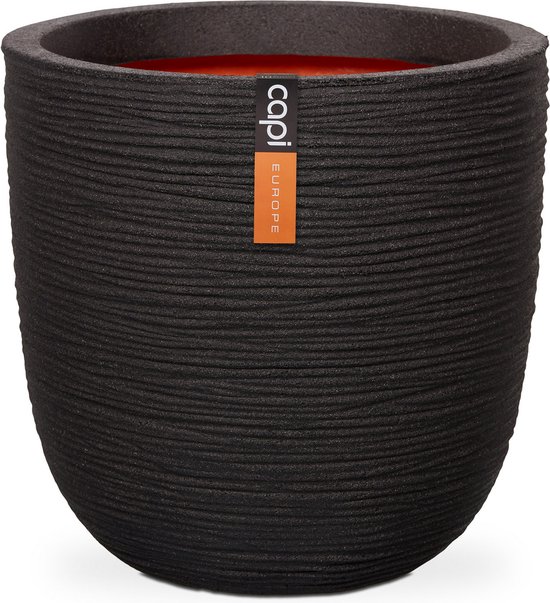 Capi Europe Rib Vierkant Bloempot 30 cm - Zwart