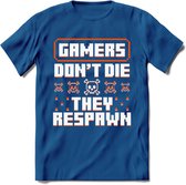 Gamers don't die pixel T-shirt | Oranje | Gaming kleding | Grappig game verjaardag cadeau shirt Heren – Dames – Unisex | - Donker Blauw - S