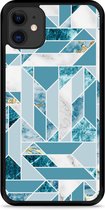 iPhone 11 Hardcase hoesje Blauw Marmer Patroon - Designed by Cazy