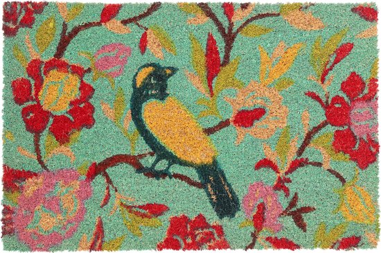 Relaxdays deurmat met vogel - droogloopmat - 40 x 60 cm - kokosmat - met print - kleurrijk