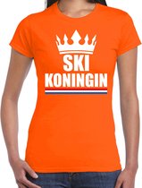 Oranje Ski koningin apres ski shirt met kroon dames - Sport / hobby kleding XL