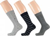 sokken Fashion stippen dames katoen grijs 3 paar mt 39/42