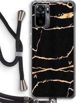 Case Company® - Xiaomi Redmi Note 10 Pro hoesje met Koord - Gouden marmer - Telefoonhoesje met Zwart Koord - Bescherming aan alle Kanten en Over de Schermrand
