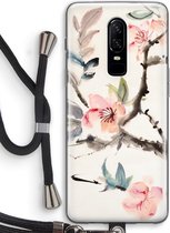 Case Company® - OnePlus 6 hoesje met Koord - Japanse bloemen - Soft Case - Bescherming aan alle Kanten - Zijkanten Transparent - Bescherming Over de Schermrand - Back Cover - Crossbody case m