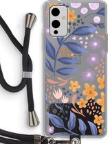 Case Company® - OnePlus 9 hoesje met Koord - Flowers with blue leaves - Telefoonhoesje met Zwart Koord - Bescherming aan alle Kanten en Over de Schermrand