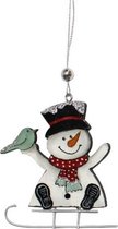kersthanger sneeuwpop 10 cm hout wit/zilver