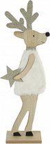 kerstfiguur rendier Edgar 14 x 40 cm hout wit