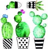 muursticker Watercolour Cactus vinyl groen 7-delig