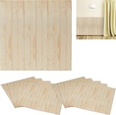 Relaxdays houtstrips set van 10 - 3D-wandpanelen - houtlook - zelfklevend - wandbekleding - Naturel