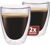 koffieglas dubbelwandig 10,5 cm glas transparant 2 stuks