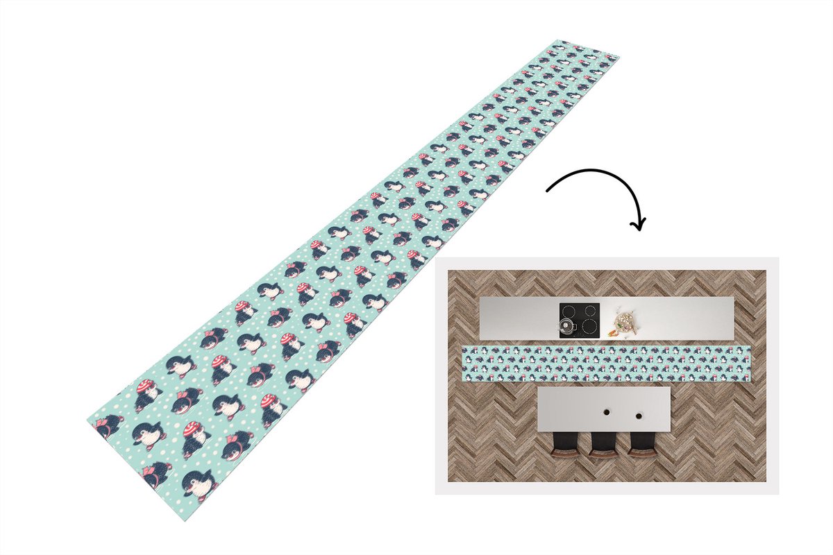 KitchenYeah Keukenloper - Keukenmat - Pinguïn - Schaatsen - Muts - Kinderen - Patroon - Keuken vloerkleed multicolor, foto 2
