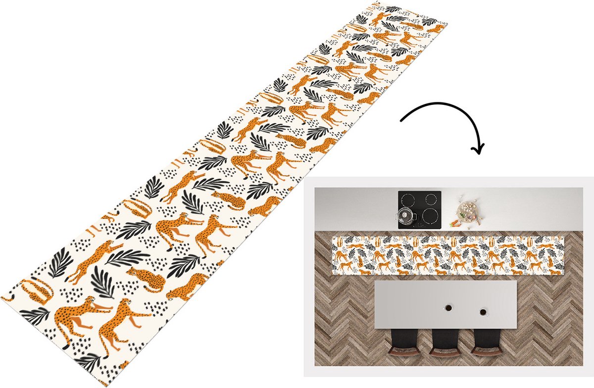 KitchenYeah Keukenloper - Keukenmat - Patronen - Bladeren - Jachtluipaard - 360x60 cm - Keuken vloerkleed Multicolor