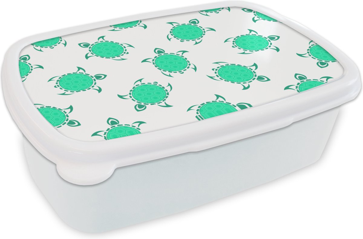 Broodtrommel Wit - Lunchbox - Brooddoos - Patroon - Schildpad - Groen - 18x12x6 cm - Volwassenen
