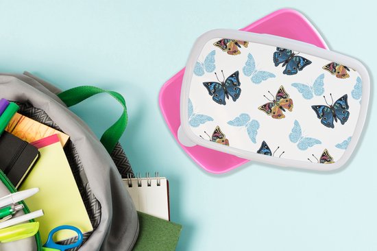 Boîte à lunch rose - Boîte à lunch - Boîte à pain - Papillon - Insectes - Motifs - Été - 18x12x6 cm - Enfants - Fille