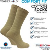 Norfolk - 2 paar - Oedeemvriendelijk Tenderhold Comfort Fit - Katoen Diabetes sokken - Joseph - 43-46 Oatmeal