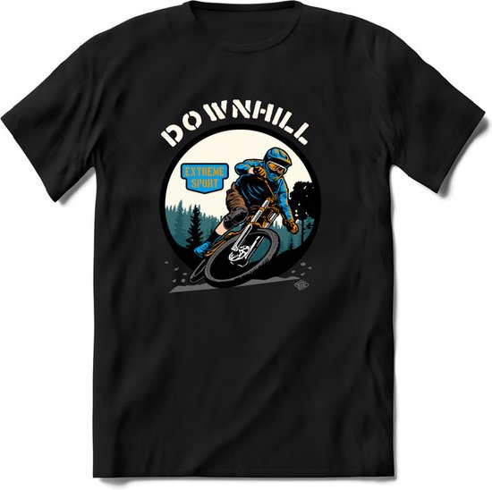 Downhill | TSK Studio Mountainbike kleding Sport T-Shirt | Blauw - Oranje | Heren / Dames | Perfect MTB Verjaardag Cadeau Shirt Maat 3XL