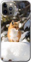 Geschikt voor iPhone 12 Pro hoesje - Vos - Sneeuw - Boom - Siliconen Telefoonhoesje