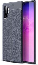 Litchi Fibre Hoesje TPU Flexibele beschermhoes - Geschikt voor: Samsung Galaxy Note 10 Plus - navy