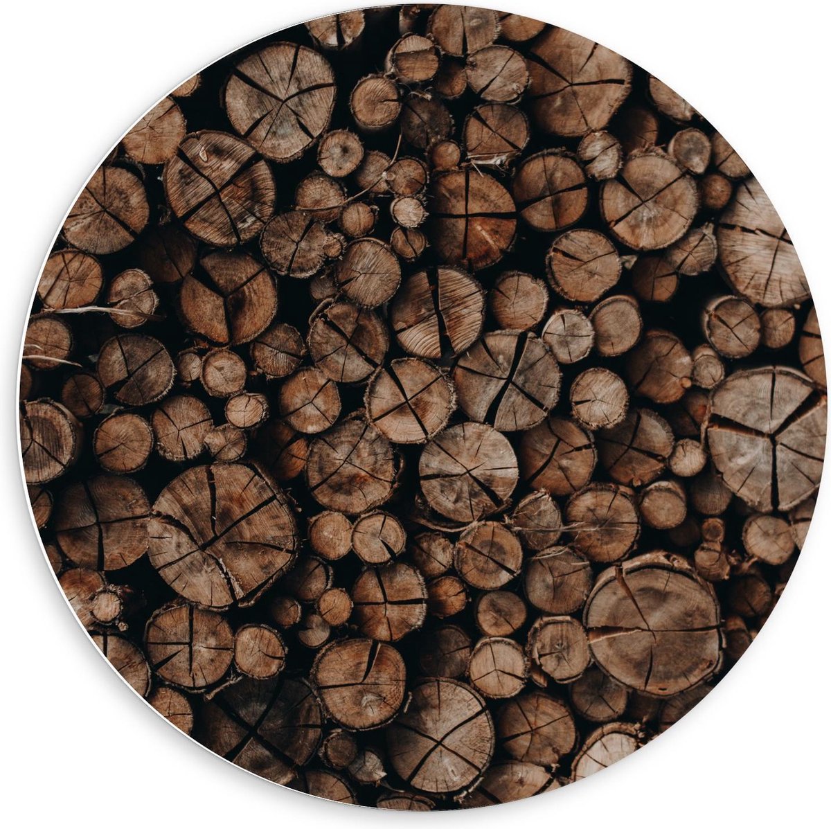 KuijsFotoprint - Schilderij - Houten Palen Opgestapeld - Bruin - 60 X 60 Cm