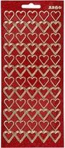 Stickers, harten, 10x23 cm, goud, rood glitter, 1 vel
