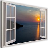 Schilderij Uitzicht op zonsondergang, 2 maten, wit raam, Premium print