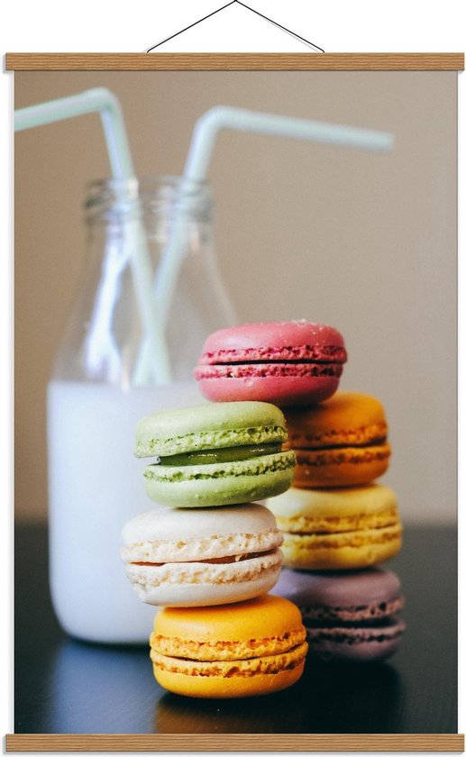 Schoolplaat – Macarons met Melk - 60x90cm Foto op Textielposter (Wanddecoratie op Schoolplaat)