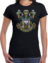 Halloween zombie biker verkleed t-shirt zwart voor dames - zombie biker shirt / kleding / kostuum / horror outfit L