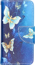 Hoesje Met Pasjeshouder Geschikt voor iPhone SE (2016) / 5 / 5s - Design Softcase Bookcase (Binfen) smartphone - Meerkleurig / Blue Butterfly