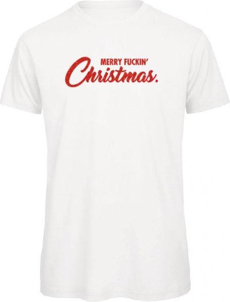 Foute kersttrui t-shirt wit L - Merry fuckin' Christmas - rood glitter - soBAD. | Kerst t-shirt soBAD. | kerst shirts volwassenen | kerst t-shirts volwassenen | Kerst outfit | Foute kerst t-shirts