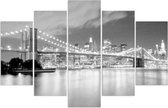 Schilderij , Brooklyn Bridge in Zwart wit ,4 maten , 5 luik , wanddecoratie , Premium print , XXL