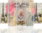 Schilderij , Postcard uit Parijs , Multikleur ,4 maten , 5 luik , wanddecoratie , Premium print , XXL