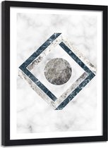Foto in frame Vierkant in marmer, 80x120, wit/blauw, Premium print
