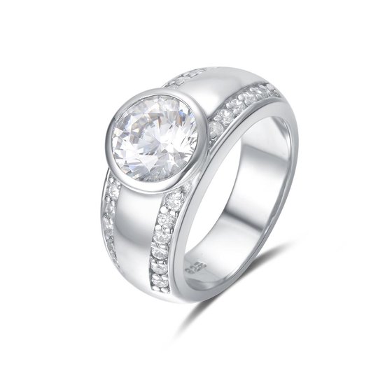 Quiges - Ring Klassiek Solitair in Vintage Stijl van 925 Zilver met Zirkonia Rond Transparant - QSR12419