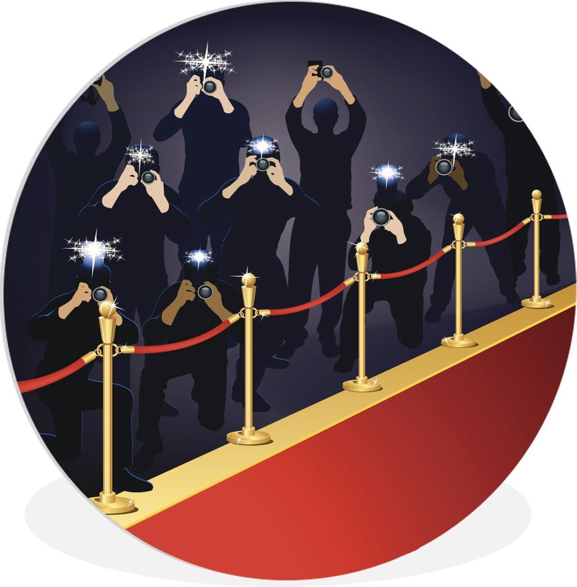 Illustratie van de fotografen langs de rode loper in Hollywood Wandcirkel kunststof plaat ⌀ 120 cm - foto print op muurcirkel / wooncirkel (wanddecoratie)