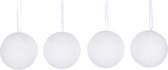 4x Witte sneeuw kerstballen van foam 8 cm - Kerstboomversiering/kerstversiering - Kerstballen/sneeuwballen wit