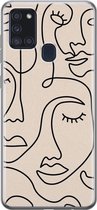 Leuke Telefoonhoesjes - Hoesje geschikt voor Samsung Galaxy A21s - Abstract gezicht lijnen - Soft case - TPU - Print / Illustratie - Beige